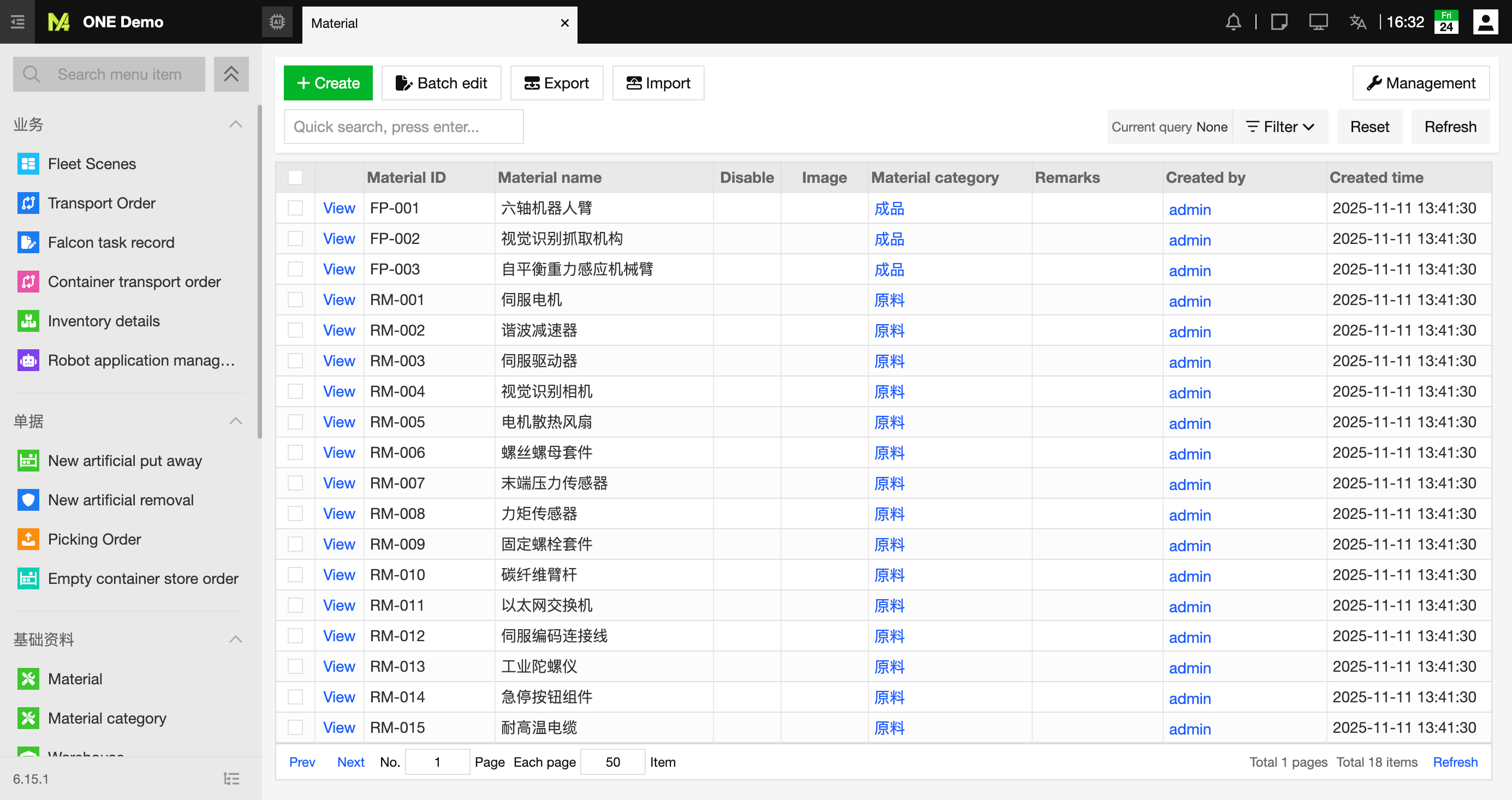 Example of the M4 Material entity page